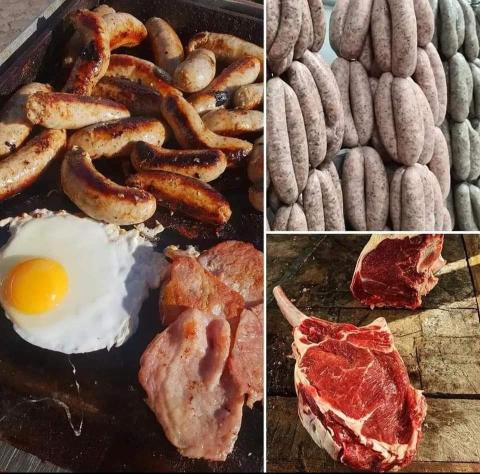 produce: bacon and eggs, sausages and steak